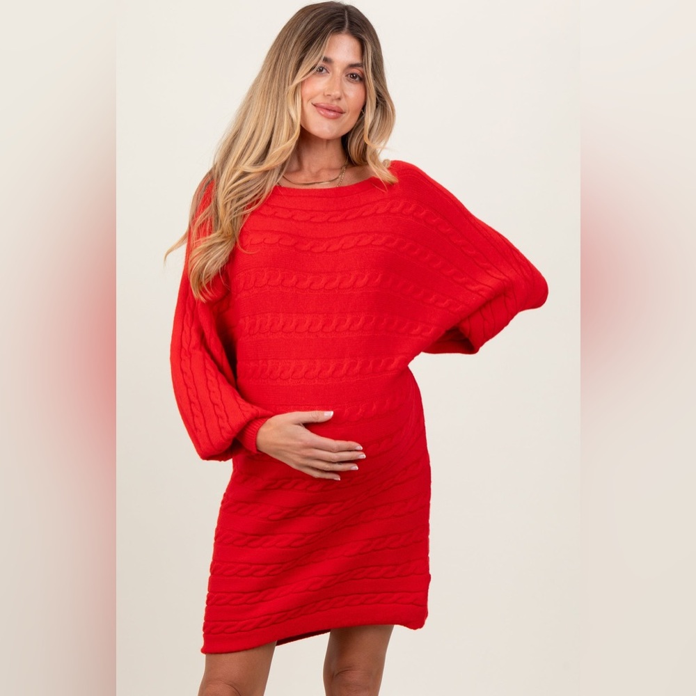Host Pick🎉 Red Cable Knit Dolman Sleeve Maternity Sweater Mini Dress